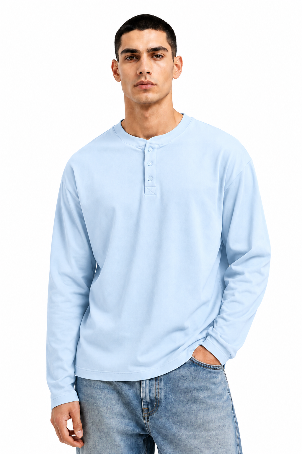 Essential Henley Fresh Air Blue