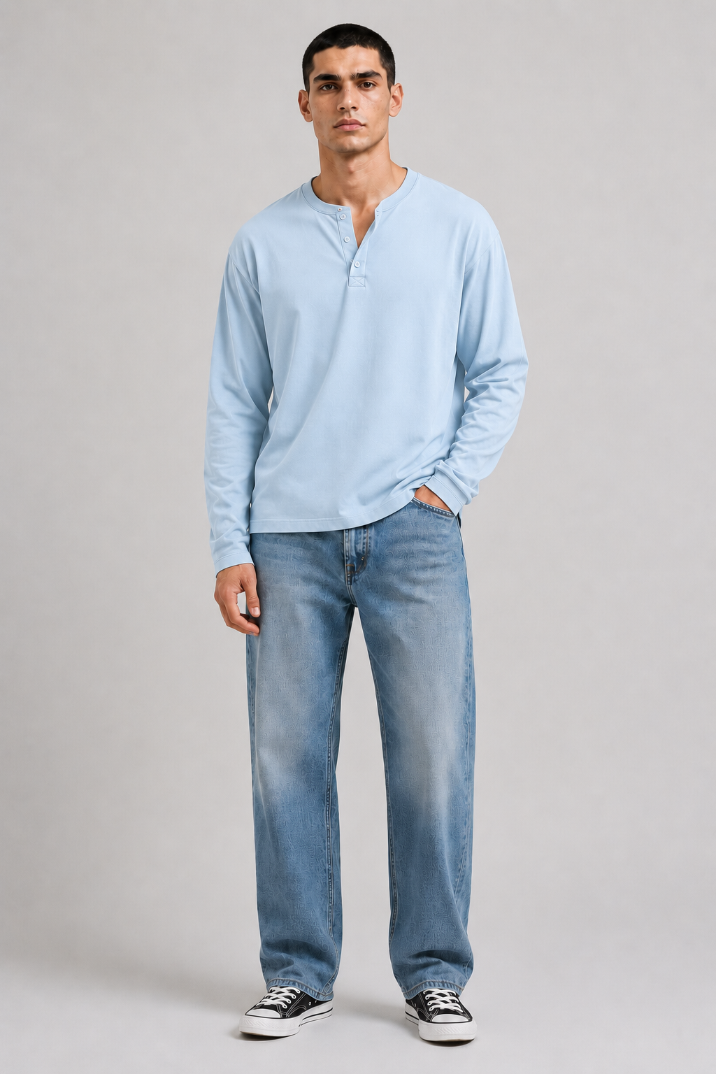 Essential Henley Fresh Air Blue