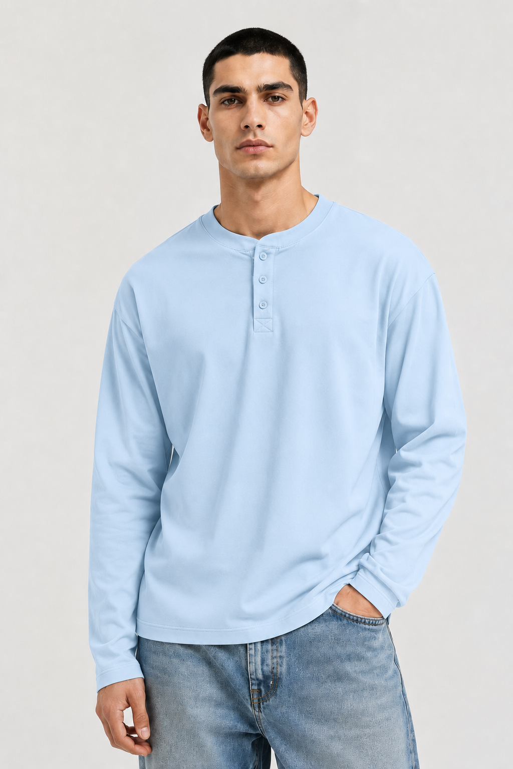 Essential Henley Fresh Air Blue