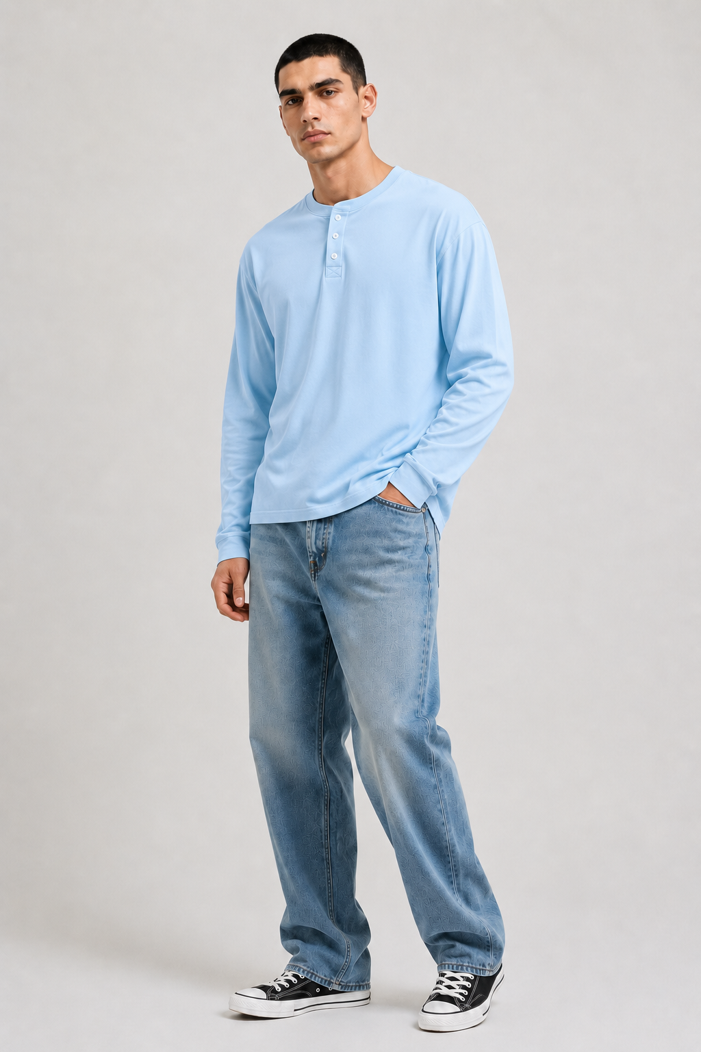 Essential Henley Fresh Air Blue