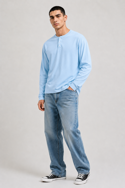 Essential Henley Fresh Air Blue