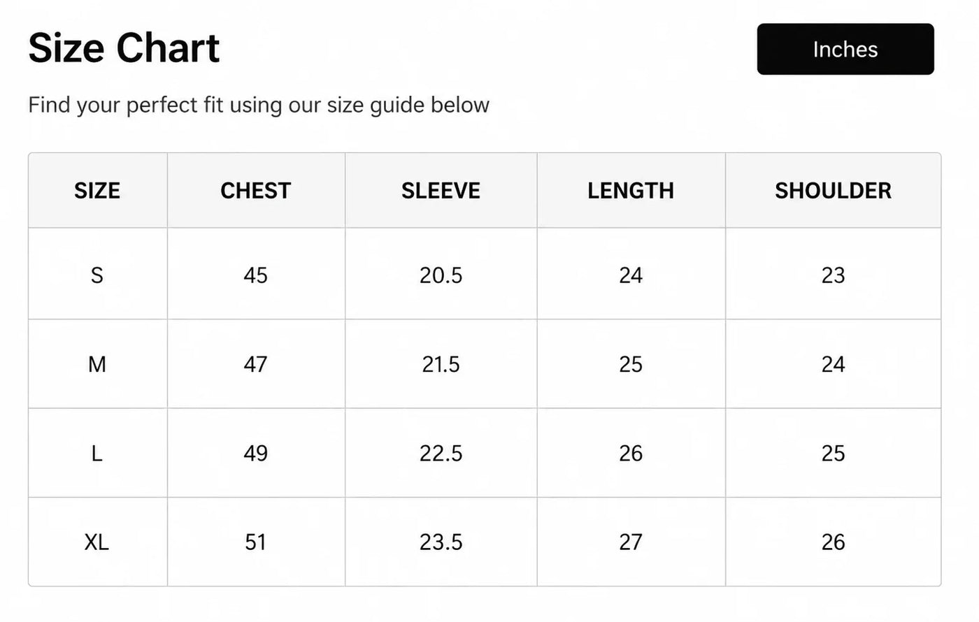 Size chart